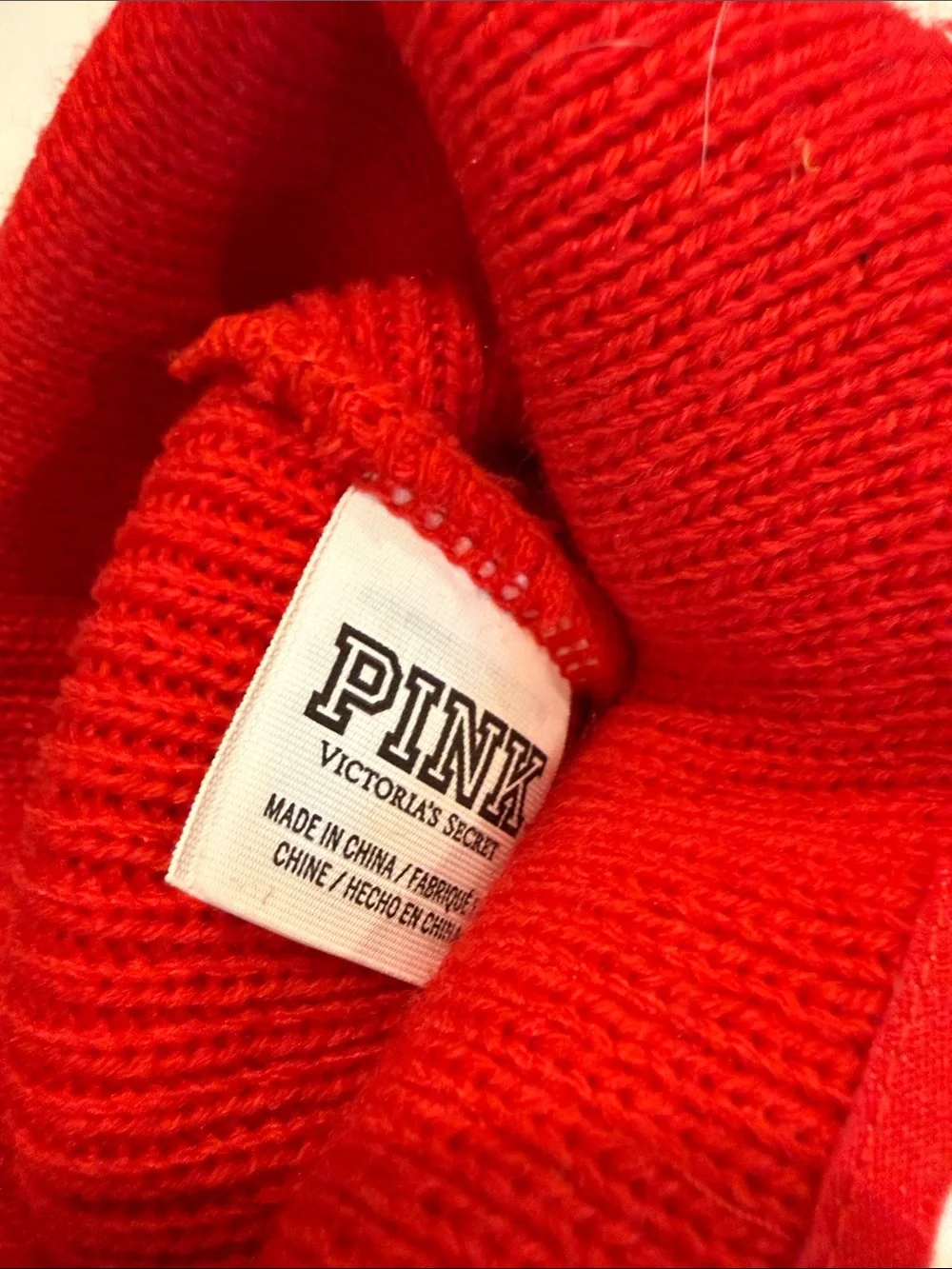 Victoria’s Secret PINK red hat beanie Stocking Stuffer Warm Cozy Travel